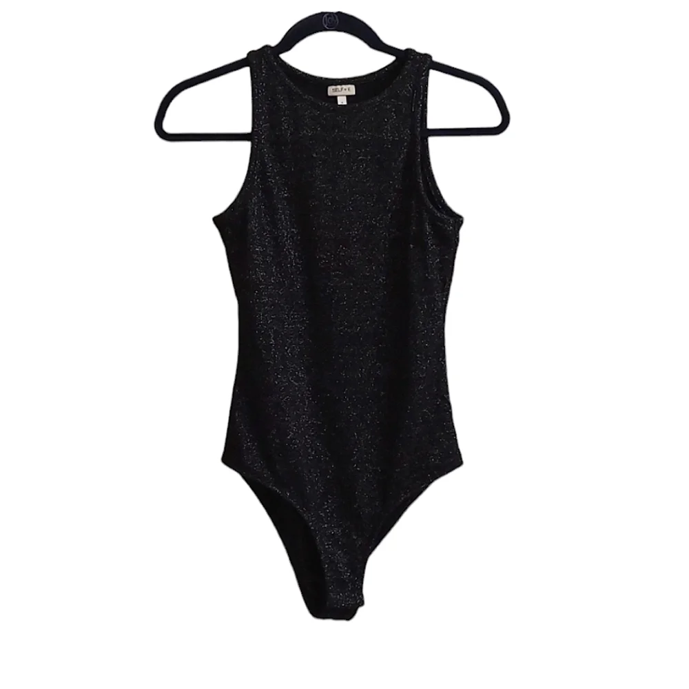 NEW SELFIE S Black Glitter Sleeveless Bodysuit - Picture 1 of 12